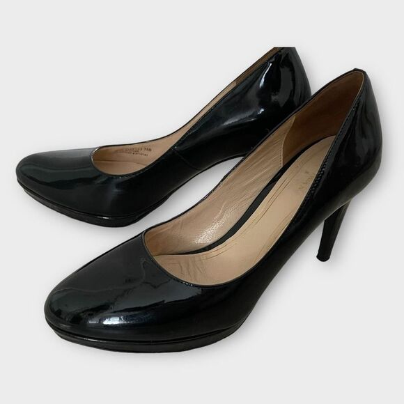 Cole Haan Women Black Patent Leather Slip-On Heels Sz 7.5 Office Versatile - Picture 6 of 9